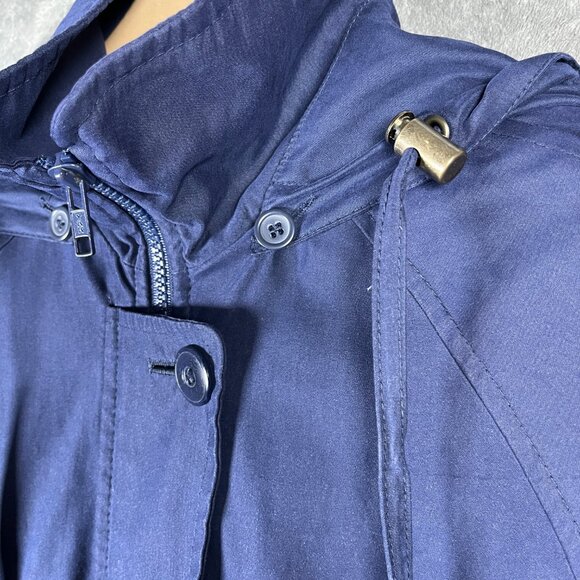 London Fog Parka Jacket Women’s Size S Blue Utility Raincoat with Removable Hood - Picture 4 of 10